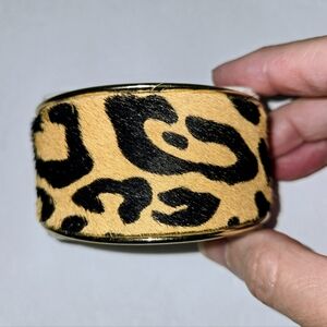 Leopard Print Cuff Bracelet Goldtone